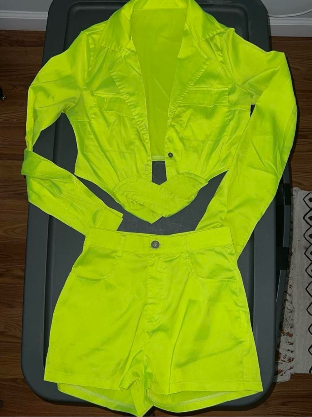Neon Yellow Cropped Blazer & High Waist Shorts Set